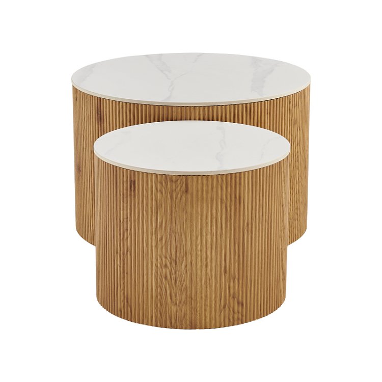 Τραπέζι σαλονιού Nelba pakoworld σετ 2τεμ oak MDF με  κεραμική επιφάνεια σε όψη μαρμάρου 413-000001