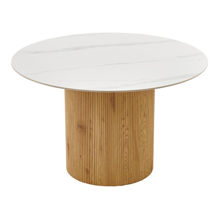 Τραπέζι Sikulu pakoworld oak MDF με κεραμική επιφάνεια σε λευκό μαρμάρου Φ125x77εκ 413-000003
