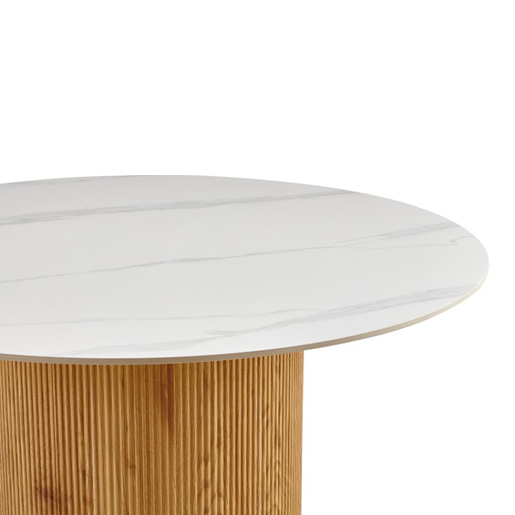 Τραπέζι Sikulu pakoworld oak MDF με κεραμική επιφάνεια σε λευκό μαρμάρου Φ125x77εκ 413-000003