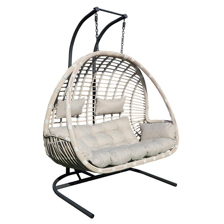 Κούνια Κρεμαστή Wicker Rattan Μπεζ/Μαύρο 5525 G