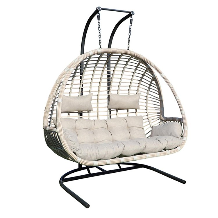 Κούνια Κρεμαστή Wicker Rattan Μπεζ/Μαύρο 5525 G