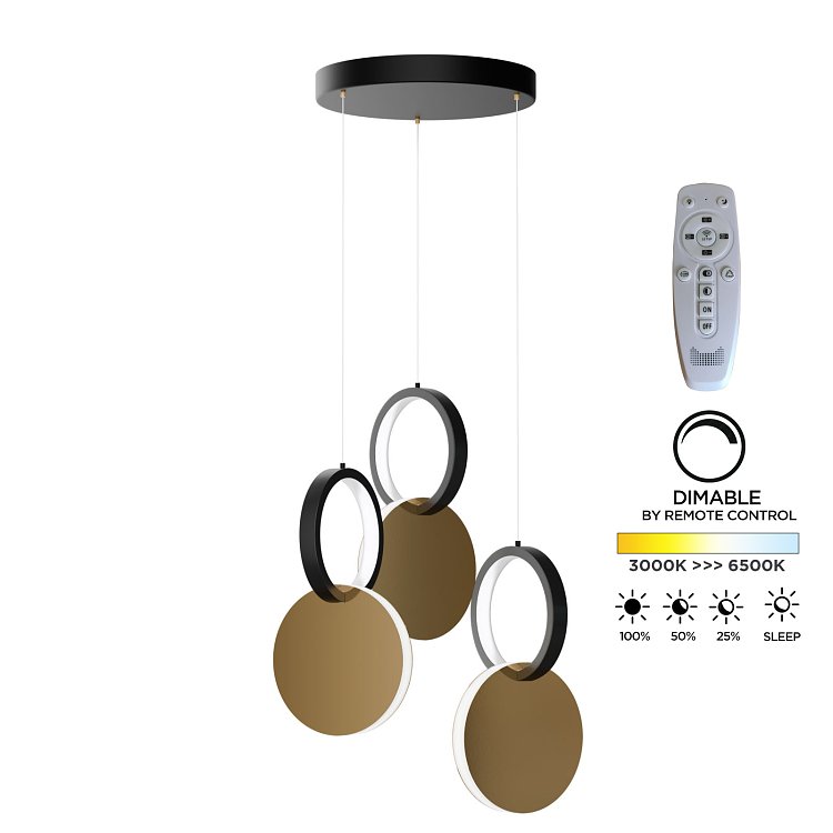 Φωτιστικό Κρεμαστό Symmetric 1E Led 45W Χρυσό-Μαύρο Φ25x120cm HU-HJ2181-1E