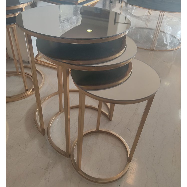 Τραπεζάκια Ζιγκόν Σετ 3τμχ Dunya Χρυσό-Μπρονζέ 778-G2 951-027-0185