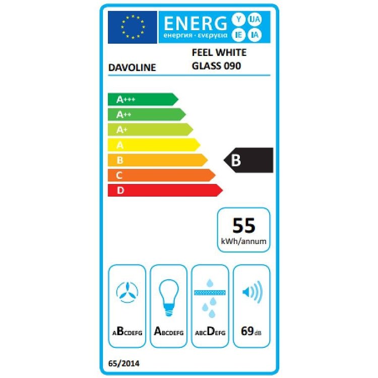 DAVOLINE FEEL WHITE GLASS 90 Απορροφητήρας Καμινάδα 90cm 801012117