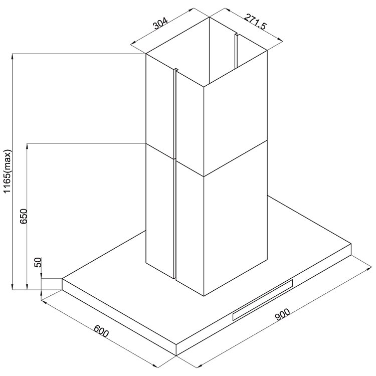 DAVOLINE SQUARE ISLAND 090 IX Απορροφητήρας Νησίδα 90cm Inox 801012121