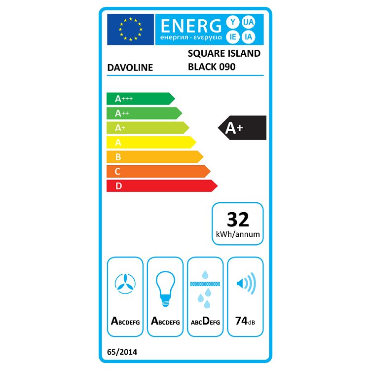 DAVOLINE SQUARE ISLAND 090 BLACK Απορροφητήρας Νησίδα 90cm Μαύρο 801012122