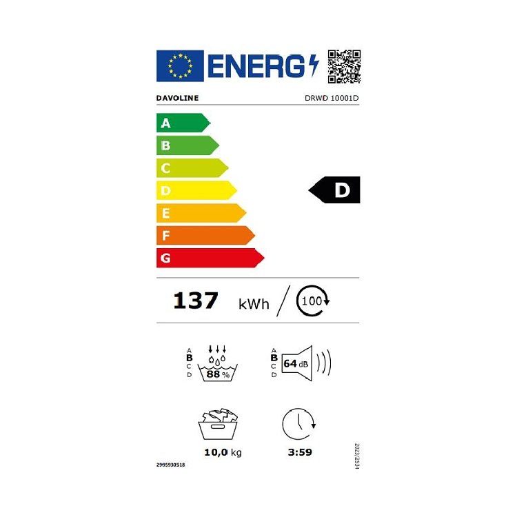 Davoline DRWD 10001D Στεγνωτήριο Λευκό 10kg 801220606