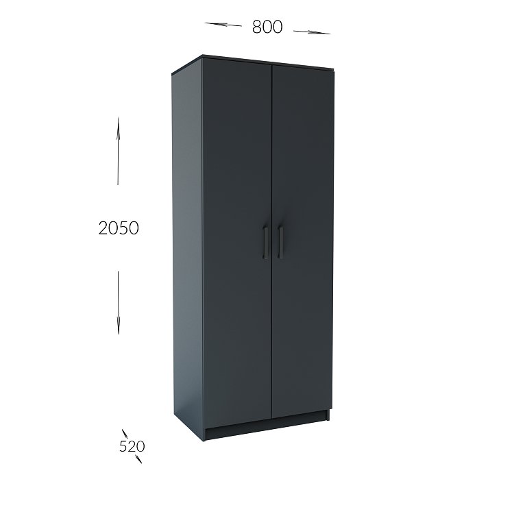 Ντουλάπα Δίφυλλη Simple Γραφίτης 80x52x205cm GR-SIM2D-2