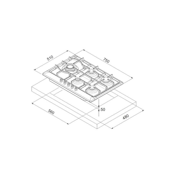 MONDIN A0755VPGCX LPG Εστία Υγραερίου 75cm Inox