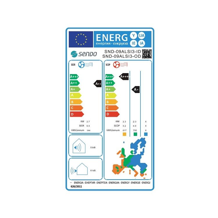 Sendo AEOLOS SND - 09/ALSI B Κλιματιστικό Inverter Μαύρο 9000 BTU