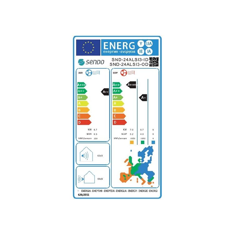 Sendo AEOLOS SND - 24/ALSI B Κλιματιστικό Inverter Μαύρο 24000 BTU