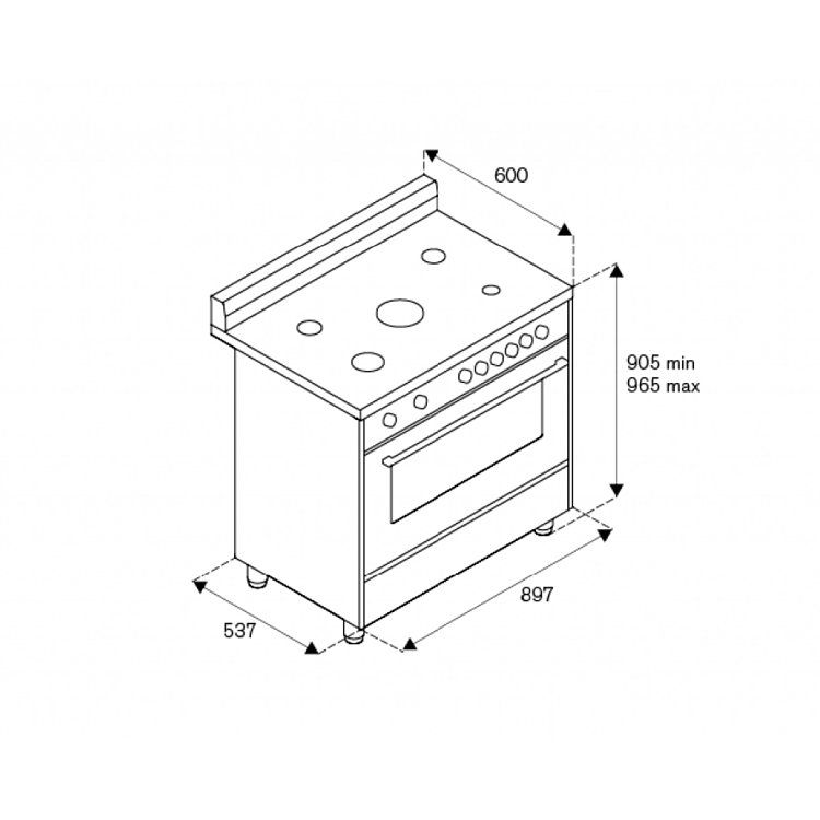 LA GERMANIA AMN96 5 E X T/21 GN Κουζίνα Μικτή Φυσικού Αερίου 90cm Inox