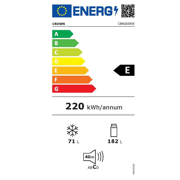 Crown CBN265EW Ψυγειοκαταψύκτης Λευκός 180x55x60