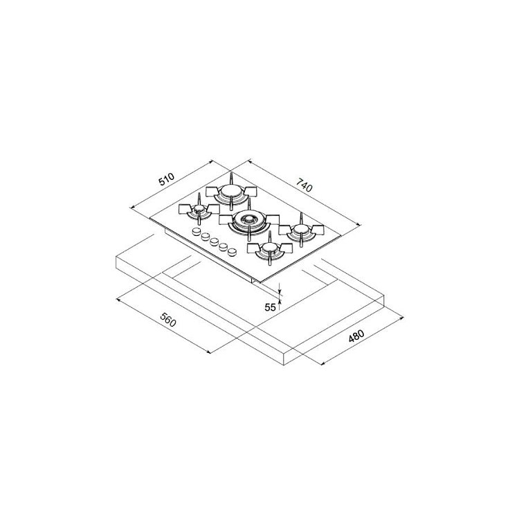 MONDIN CG745VTECNN LPG Εστία Υγραερίου 75cm Μαύρο