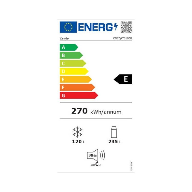 Candy CNCQ4T618EB Ψυγειοκαταψύκτης Μαύρο 185x59.5x66.7