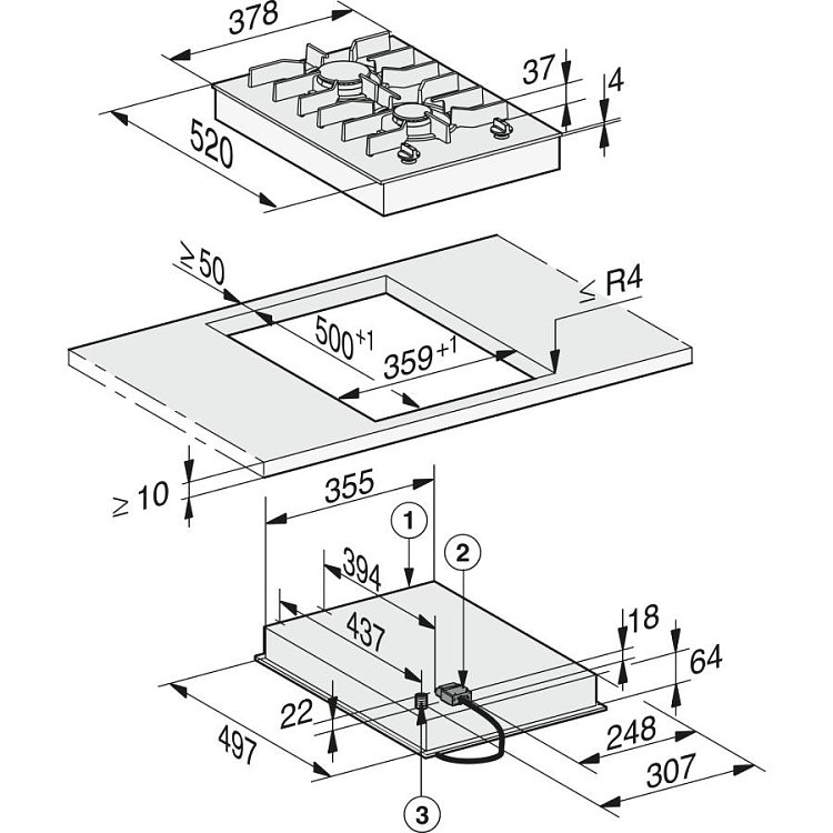 MIELE CS 7102-1 FL Εστία Domino Υγραερίου Μαύρο