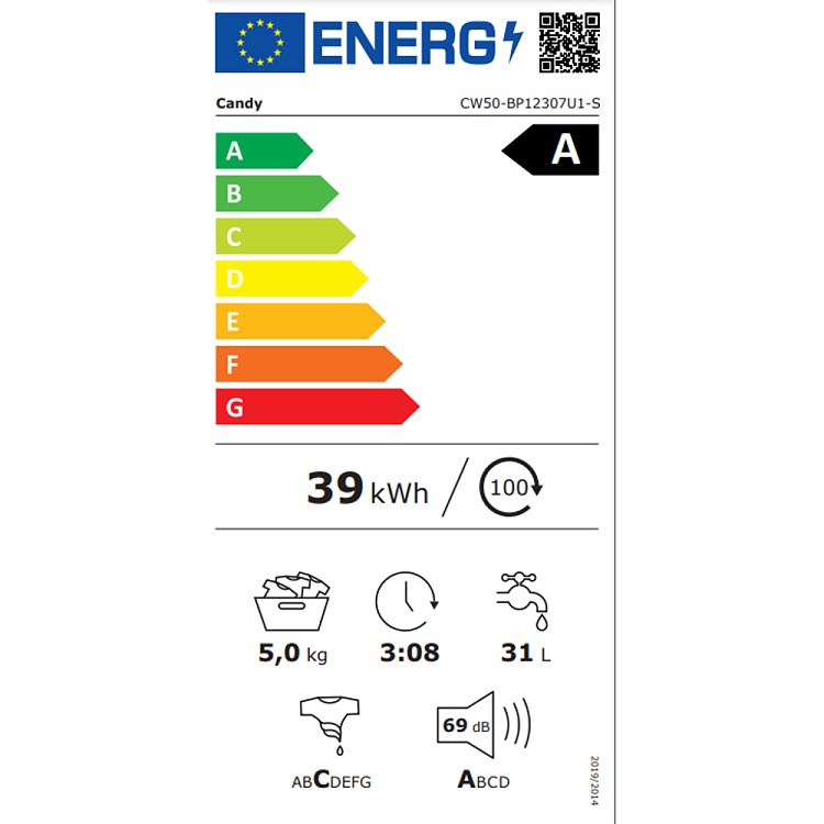 Candy CW50-BP12307U1-S Πλυντήριο Ρούχων 5kg Λευκό