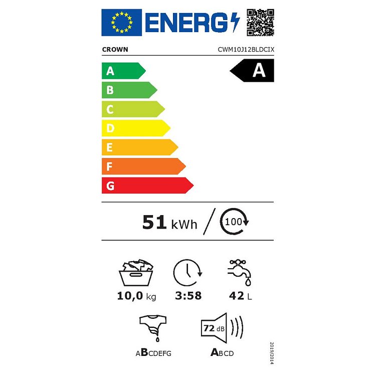 Crown CWM10J12BLDCIX Πλυντήριο Ρούχων Inox 10kg