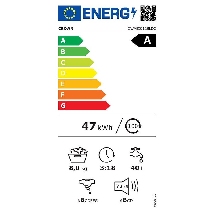 Crown CWM80J12BLDC Πλυντήριο Ρούχων Λευκό 8kg