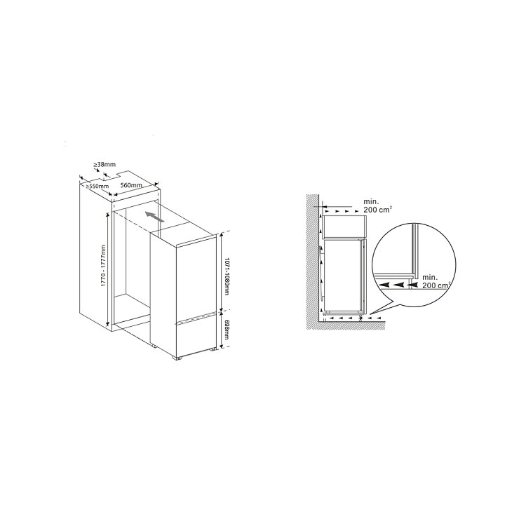 Crown CDE177BI Εντοιχιζόμενος Ψυγειοκαταψύκτης 178x56x55