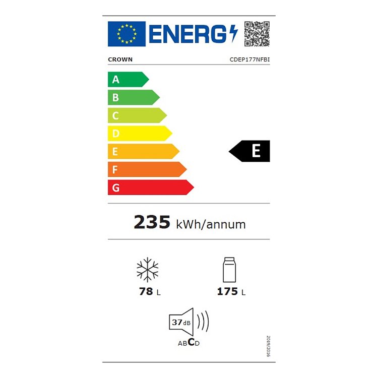 Crown CDEP177NFBI Εντοιχιζόμενος Ψυγειοκαταψύκτης 176.5x54x54