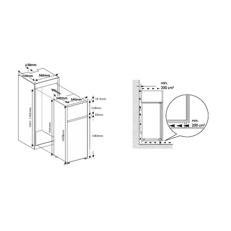 Crown CFE144BI Εντοιχιζόμενος Ψυγειοκαταψύκτης 145x56x55