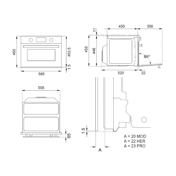BERTAZZONI F45 7 PRO MW T X Εντοιχιζόμενος Φούρνος Μικροκυμάτων 38lt Inox