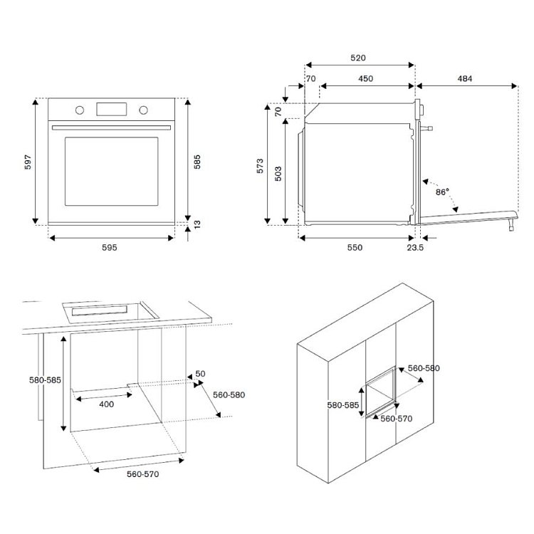BERTAZZONI F60 5 MOD E K X Φούρνος άνω Πάγκου 76lt Inox