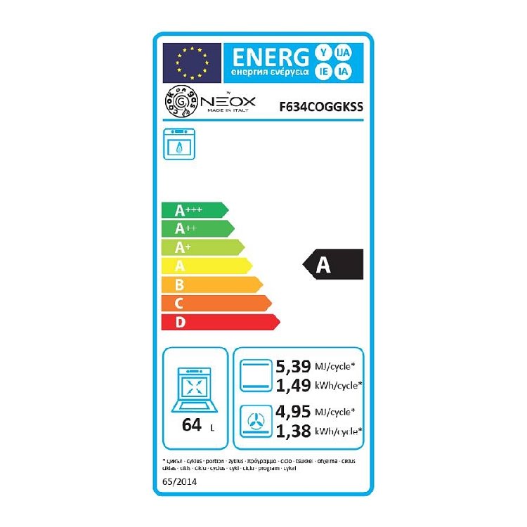 COOKonGAS NEOX F63 4 CoG G K SS GN Φούρνος Φυσικού Αερίου Άνω-Κάτω Πάγκου 64lt Inox