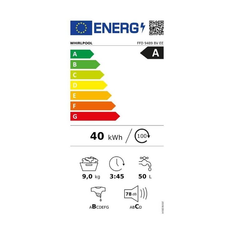 Whirlpool FFD 9489 BV EE Πλυντήριο Ρούχων Λευκό 9kg