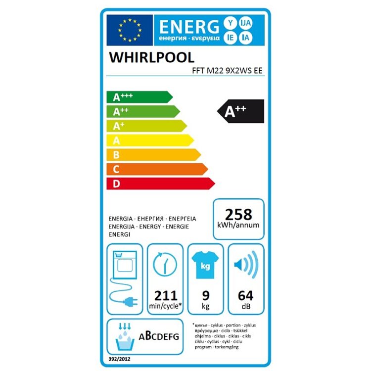 Whirlpool FFT M22 9X2WS EE Στεγνωτήριο Λευκό 9kg