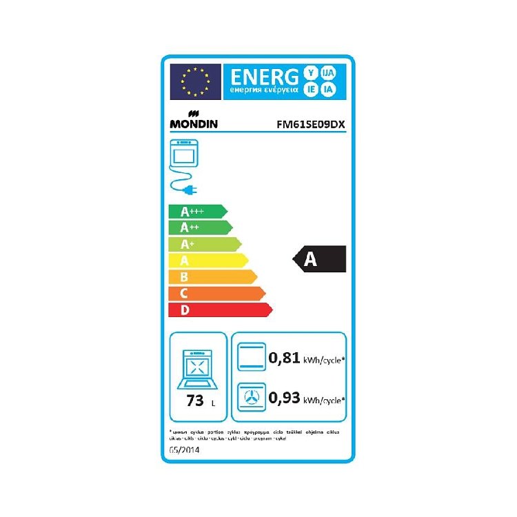 MONDIN FM61SE09DX Φούρνος Άνω-Κάτω Πάγκου 73lt Inox