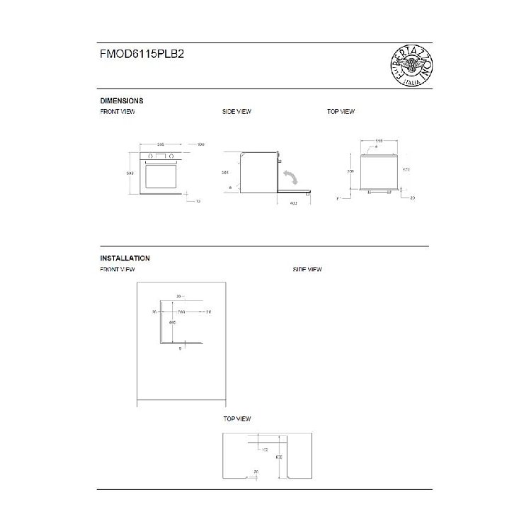 BERTAZZONI FMOD6115PLB2 Φούρνος Άνω-Κάτω Πάγκου 80lt Μαύρο
