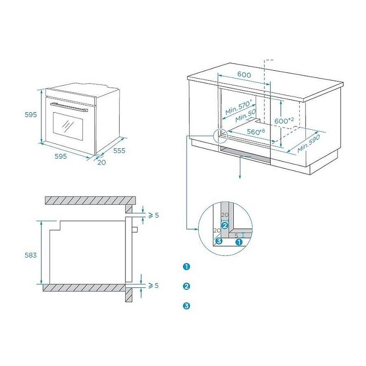 FINLUX FX 965 A IX Φούρνος άνω Πάγκου 70lt Μαύρο