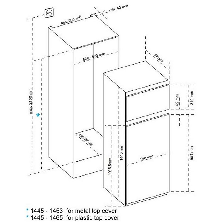 FINLUX FXNЕ 2630 Εντοιχιζόμενο Ψυγείο Δίπορτο 144.5x54x54.5