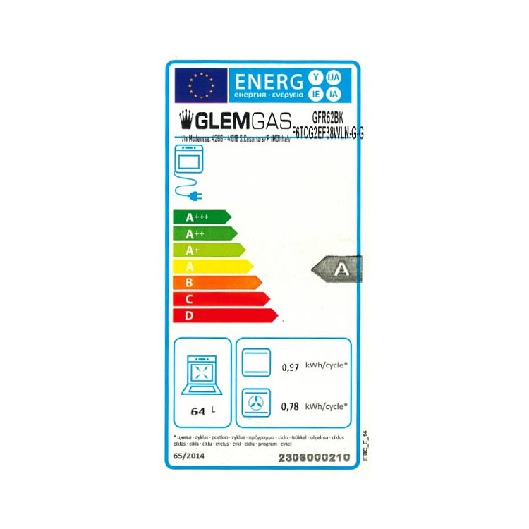 GLEMGAS GF TM 64AC-S3 Φούρνος Άνω-Κάτω Πάγκου 64lt Μαύρο