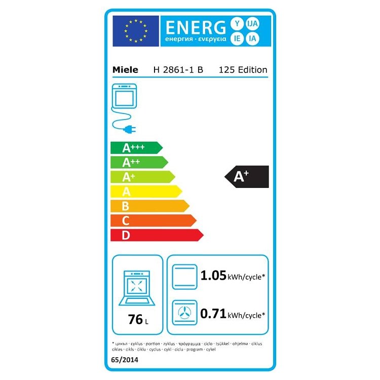 MIELE H 2861-1 B 125 CLEANSTEEL Φούρνος άνω Πάγκου 76lt Μαύρο