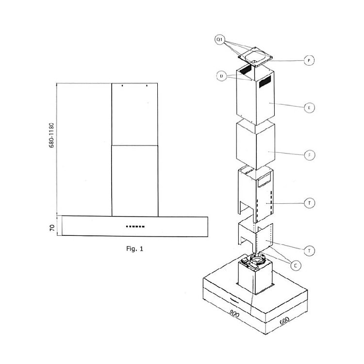 LA GERMANIA K90ITUXXA Απορροφητήρας Νησίδα 90cm Inox