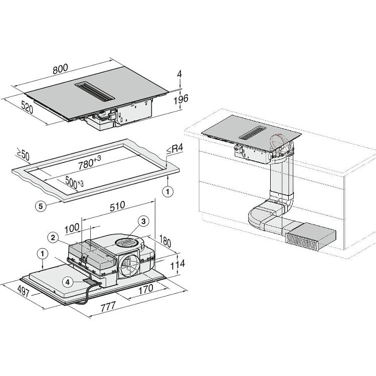 MIELE KMDA 7473 FL-U Εστία Επαγωγική με Απορροφητήρα Μαύρη