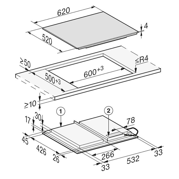 MIELE KM 7667 FL Εστία Επαγωγική 62cm Μαύρη
