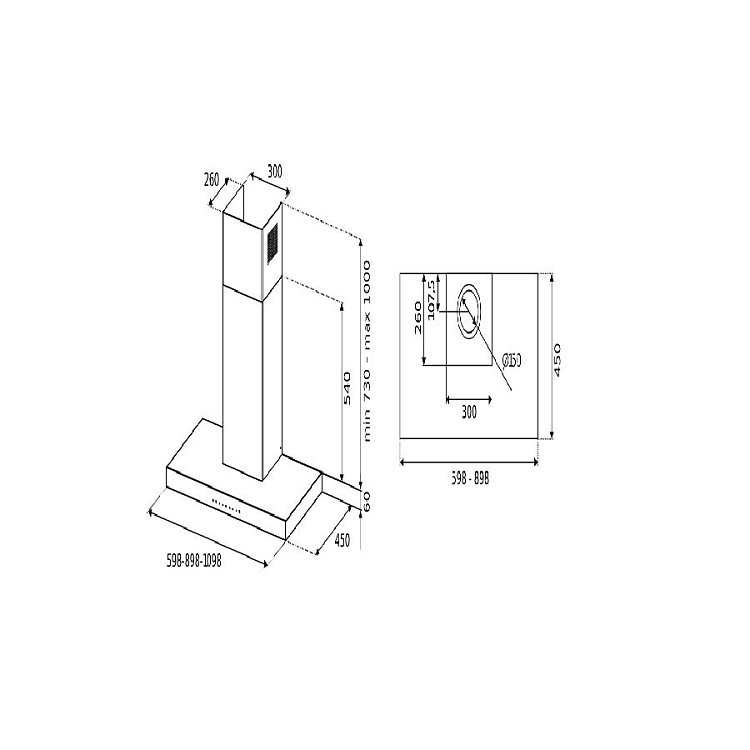 BERTAZZONI KT90 P1 X V Απορροφητήρας Νησίδα 90cm Inox