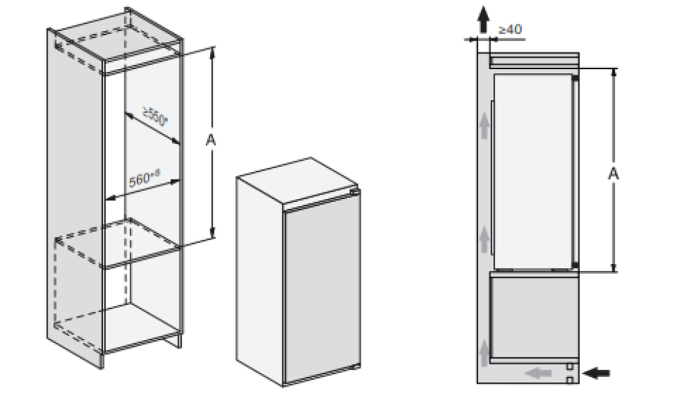 MIELE K 7126 E Εντοιχιζόμενο Ψυγείο Μονόπορτο 87.4x54.1x54.8