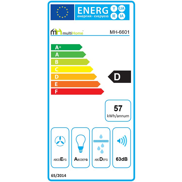 MULTIHOME MH-6601 Απορροφητήρας Καμινάδα 90cm Μαύρο