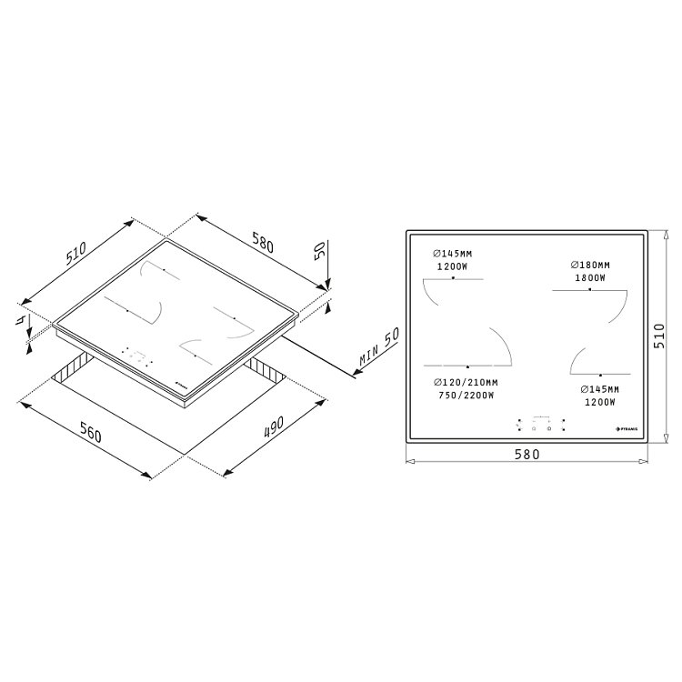 PYRAMIS PHC61510IFB Κεραμική Εστία 60cm Μαύρη 174020060