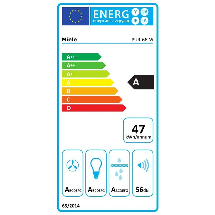 MIELE PUR 68 W BL Απορροφητήρας Καμινάδα 60cm Μαύρο