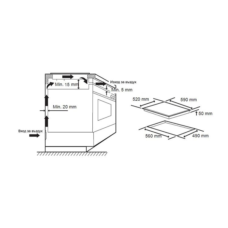 CROWN PVT604.C Κεραμική Εστία 60cm Μαύρη