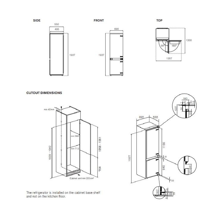 BERTAZZONI REF70 4BBN PTC Εντοιχιζόμενος Ψυγειοκαταψύκτης 193.7x69x55
