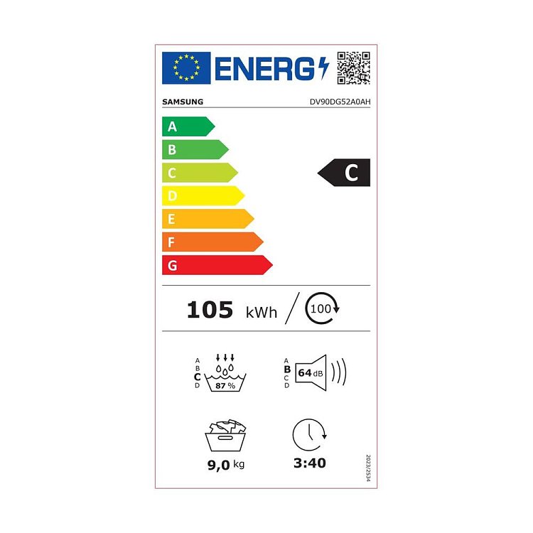 SAMSUNG DV90DG52A0AHLE Στεγνωτήριο Λευκό 9kg