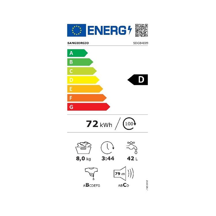 SanGiorgio SDG84DI9 / F814DI9 Πλυντήριο Ρούχων Λευκό 8kg