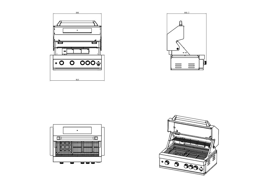 THERMOGATZ TGH-BI-B4-G BBQ Υγραερίου Μαύρο 19.3kW 03.313.417